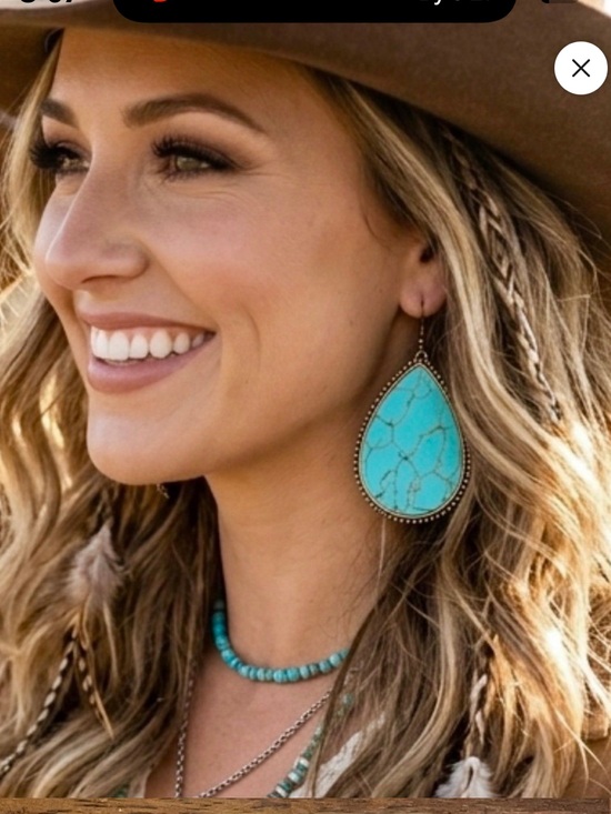 No. 3 Jewelry - Turquoise Teardrop Dangle Earrings with Gold Trim